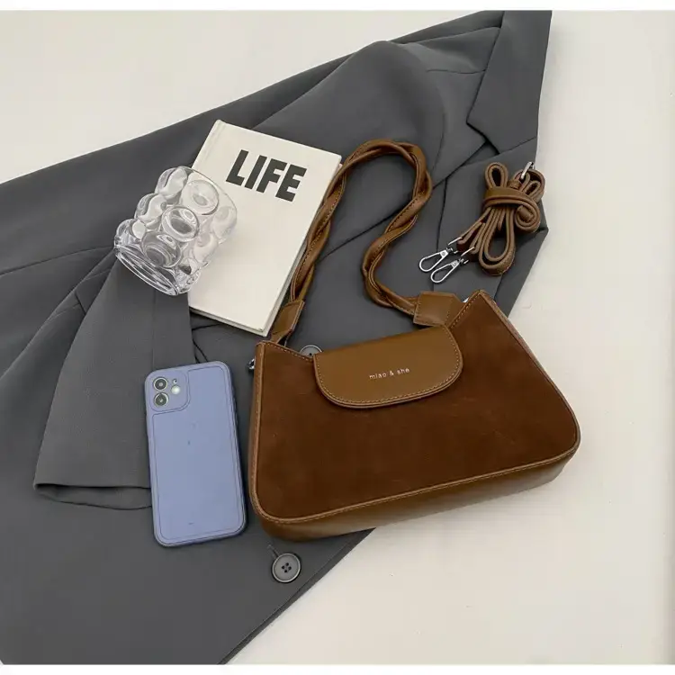 Women's Brown Suede Crossbody Bag with Square Design — feature 15