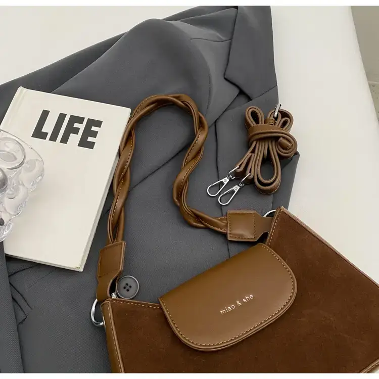 Women's Brown Suede Crossbody Bag with Square Design — feature 17