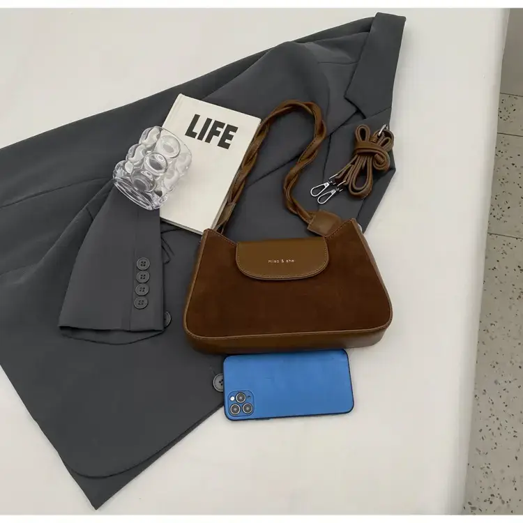 Women's Brown Suede Crossbody Bag with Square Design — feature 18