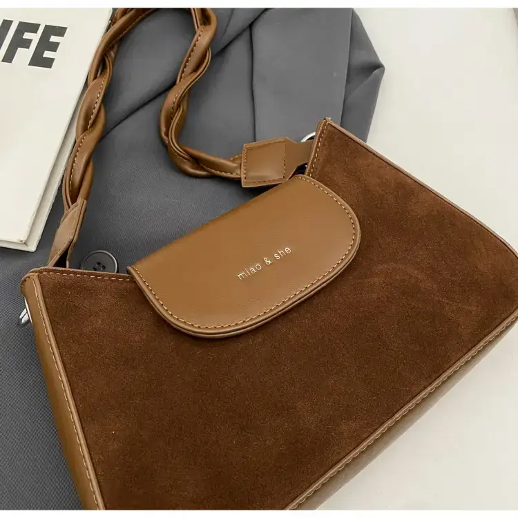 Women's Brown Suede Crossbody Bag with Square Design — feature 19
