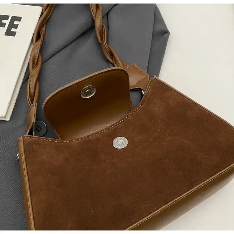 Women's Brown Suede Crossbody Bag with Square Design — feature 22