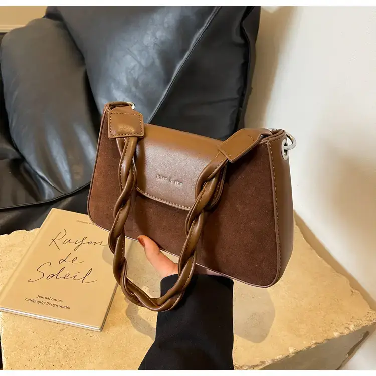 Women's Brown Suede Crossbody Bag with Square Design — feature 26