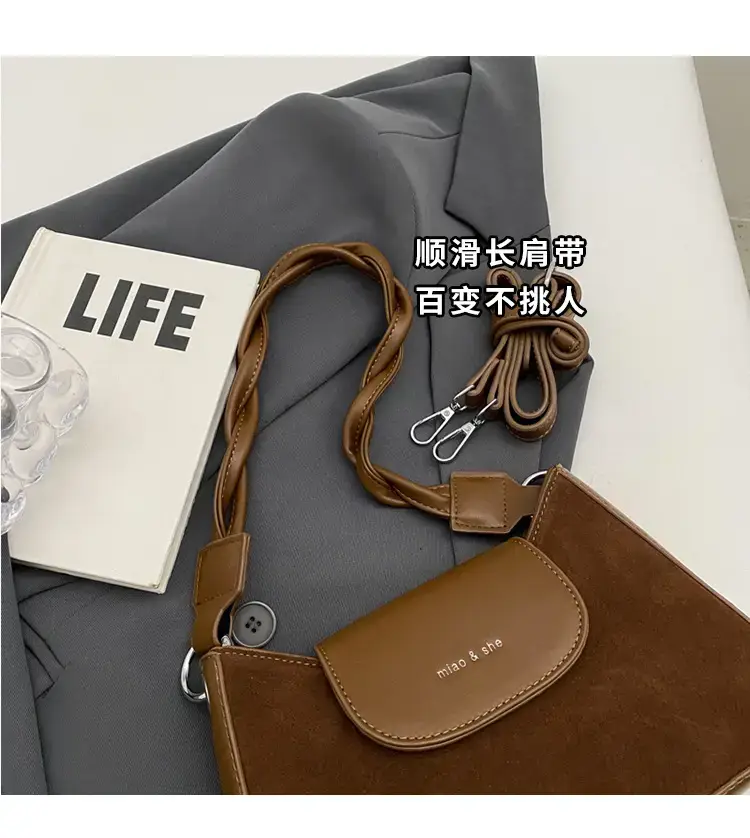 Women's Brown Suede Crossbody Bag with Square Design — feature 3
