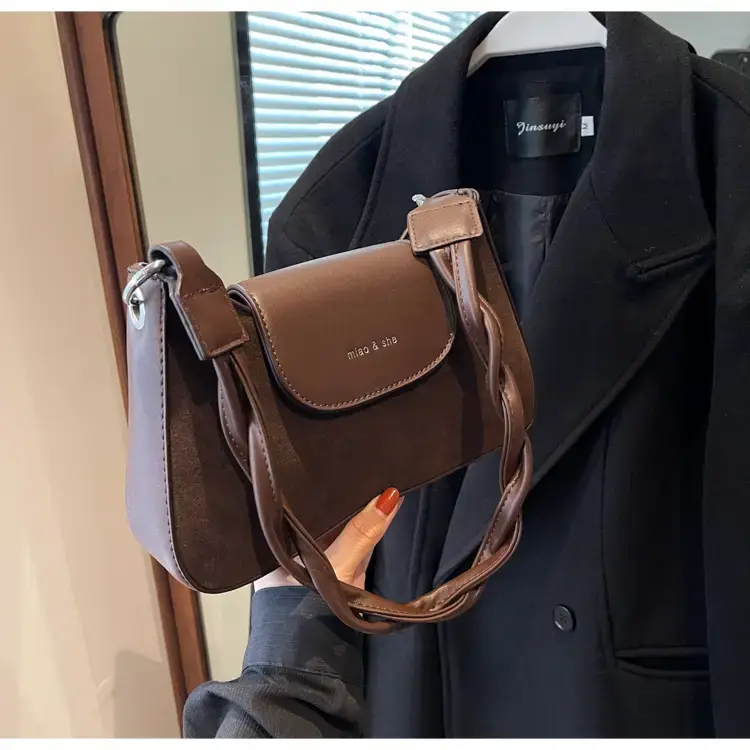 Women's Brown Suede Crossbody Bag with Square Design — feature 32