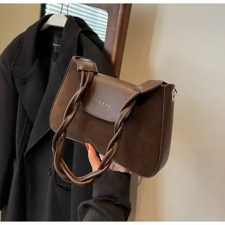 Women's Brown Suede Crossbody Bag with Square Design — feature 33