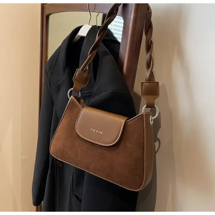 Women's Brown Suede Crossbody Bag with Square Design — feature 34
