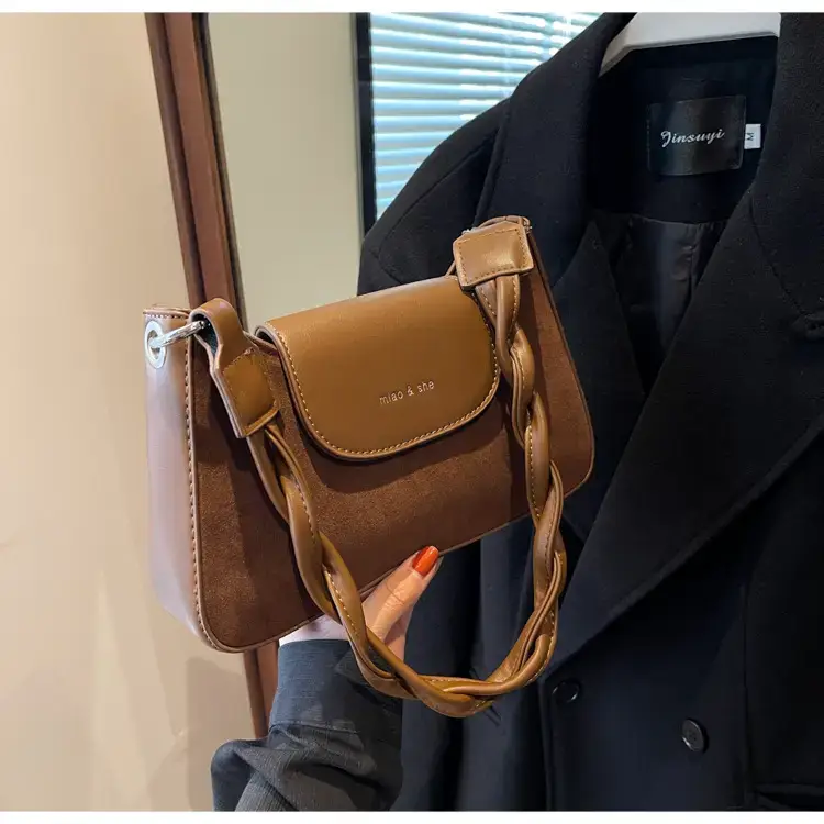 Women's Brown Suede Crossbody Bag with Square Design — feature 35