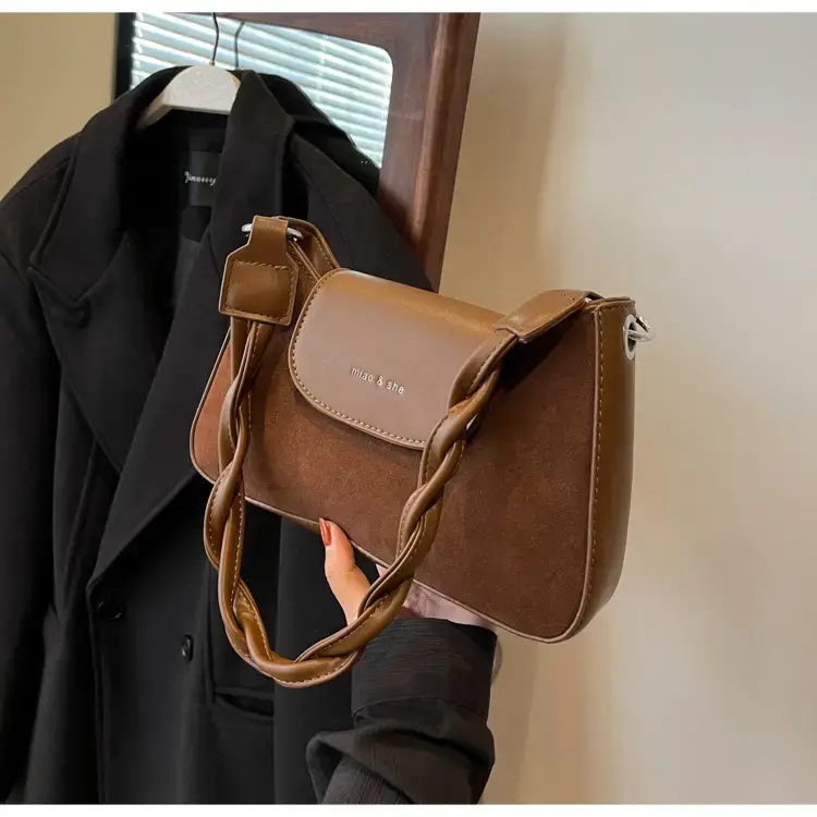 Women's Brown Suede Crossbody Bag with Square Design — feature 36