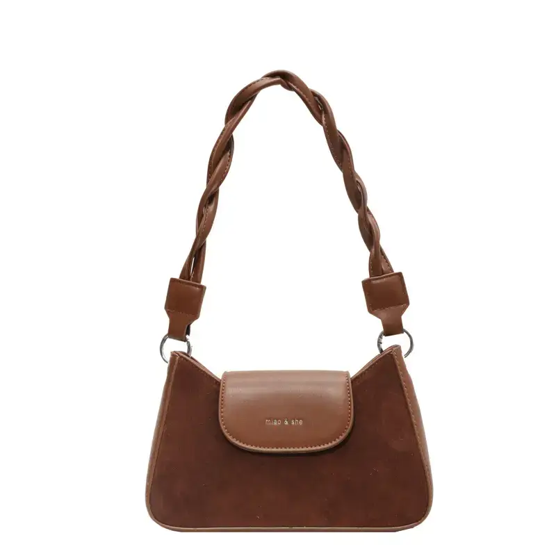 Women's Brown Suede Crossbody Bag with Square Design - Image 3