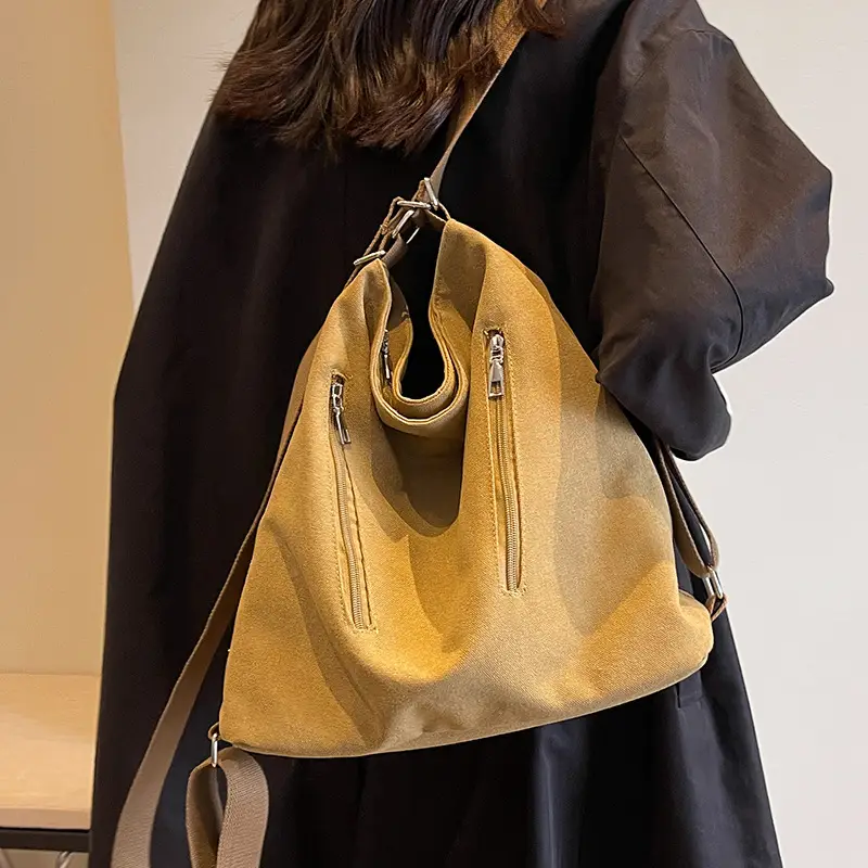 Women's Large Canvas Shoulder Bag Brown 2023