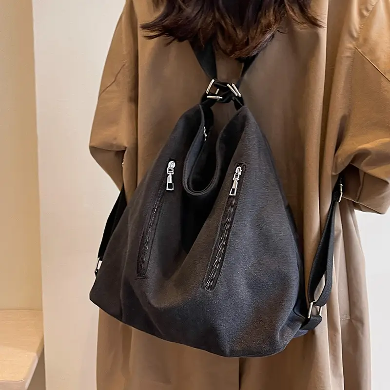 Women's Large Canvas Shoulder Bag Brown 2023