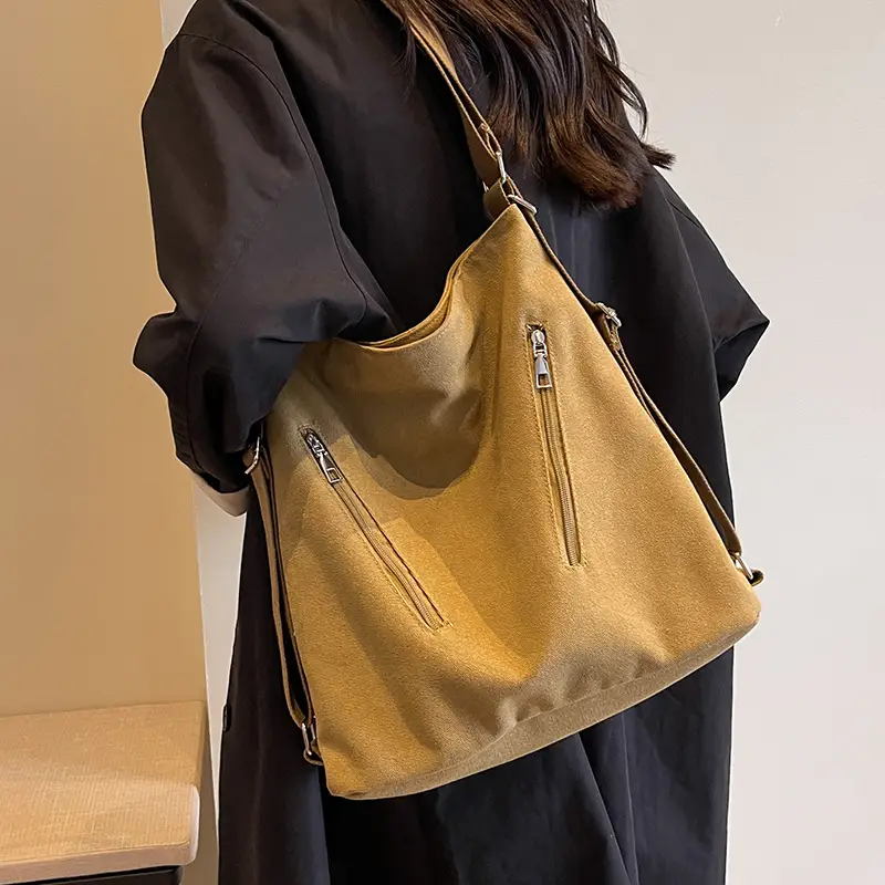 Women's Large Canvas Shoulder Bag Brown 2023