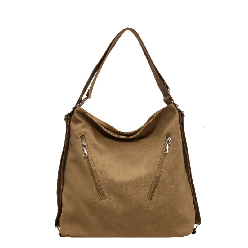 Women's Large Canvas Shoulder Bag Brown 2023