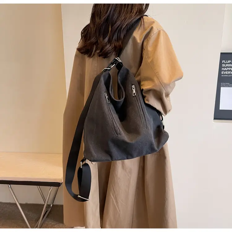 Women's Large Canvas Shoulder Bag Brown 2023 — feature 12
