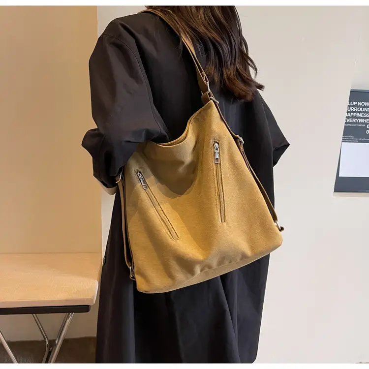 Women's Large Canvas Shoulder Bag Brown 2023 — feature 14