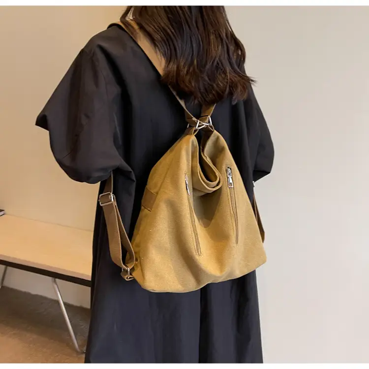 Women's Large Canvas Shoulder Bag Brown 2023 — feature 15