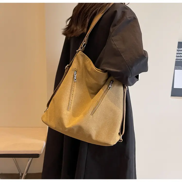 Women's Large Canvas Shoulder Bag Brown 2023 — feature 16