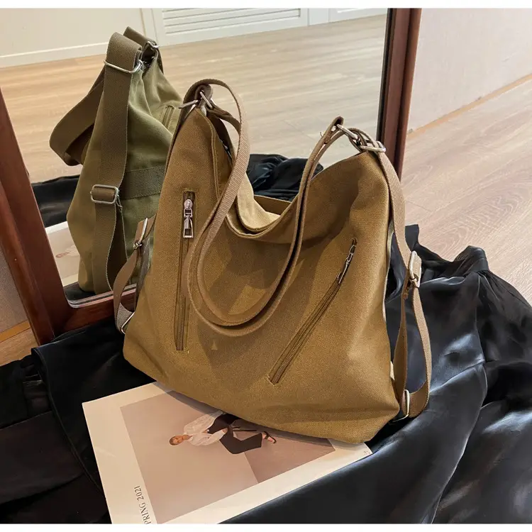 Women's Large Canvas Shoulder Bag Brown 2023 — feature 17