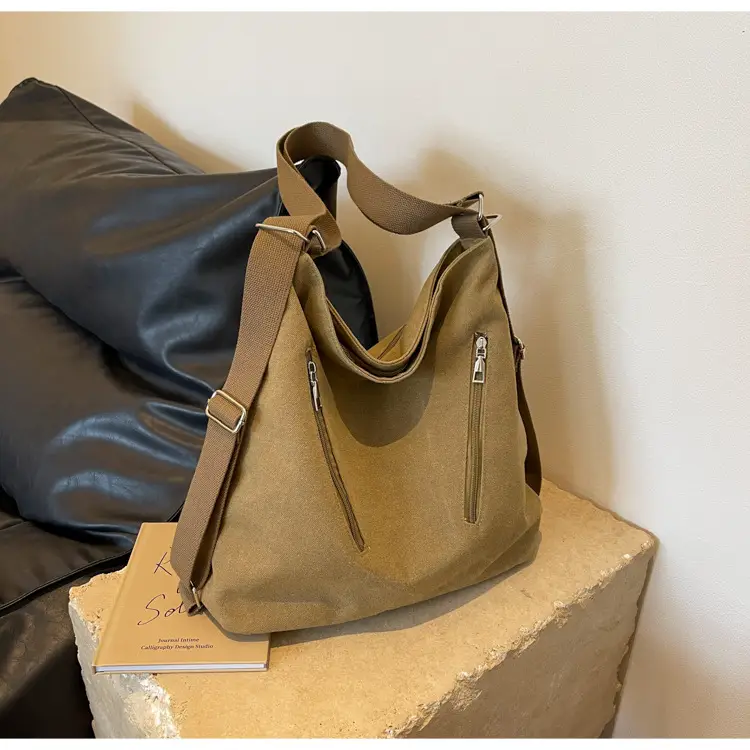 Women's Large Canvas Shoulder Bag Brown 2023 — feature 18