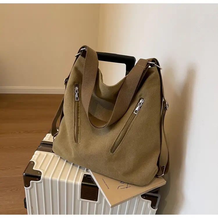 Women's Large Canvas Shoulder Bag Brown 2023 — feature 19