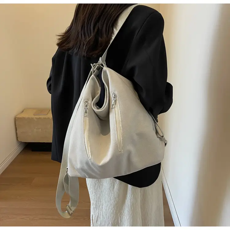 Women's Large Canvas Shoulder Bag Brown 2023 — feature 8