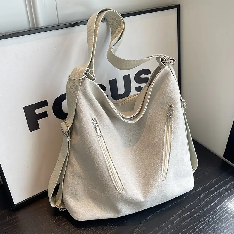 Women's Large Canvas Shoulder Bag Brown 2023