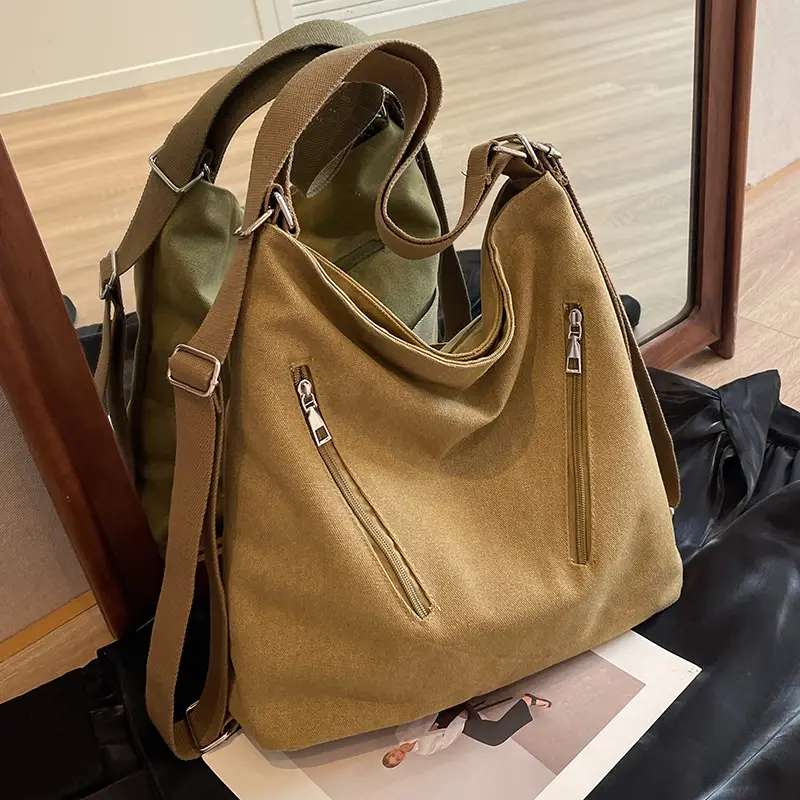 Women's Large Canvas Shoulder Bag Brown 2023