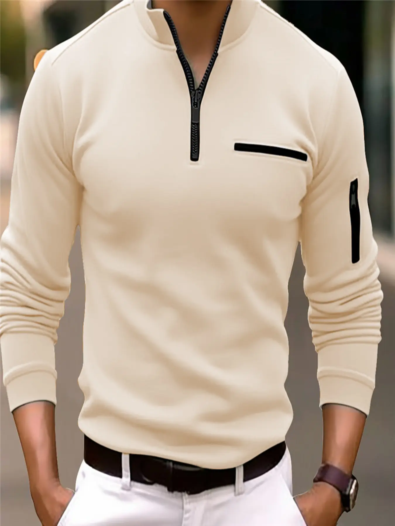 Men's Orange Zipper Polo Shirt 2026 Spring Autumn — feature 2