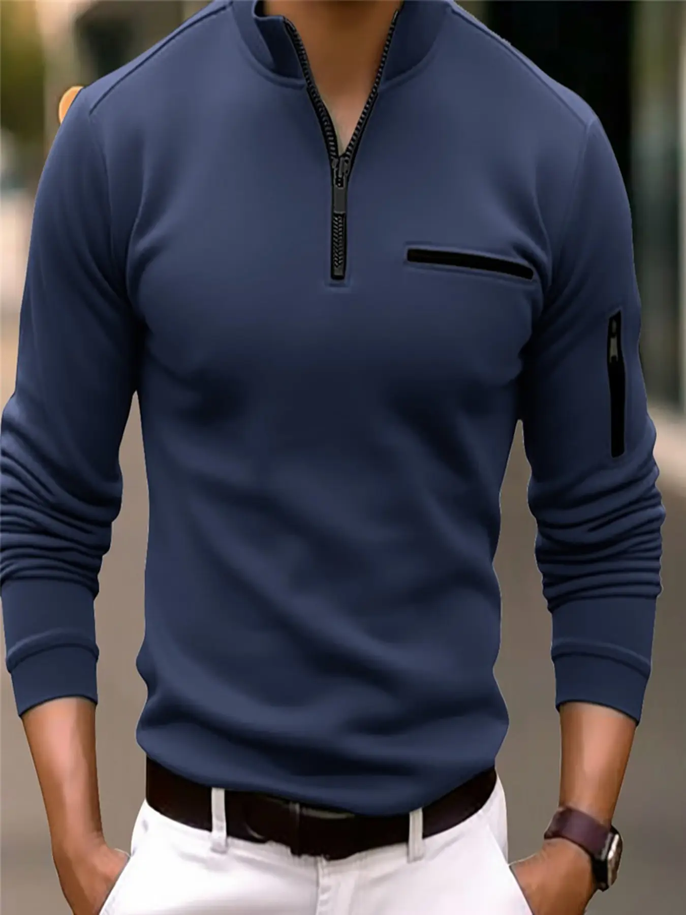 Men's Orange Zipper Polo Shirt 2026 Spring Autumn — feature 5