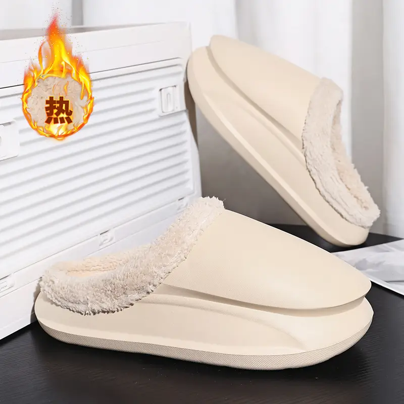 Half pack cotton slippers men's indoor waterproof fleece-lined warm cotton slippers can be worn outside thick bottom fashion men's and women's cotton slippers