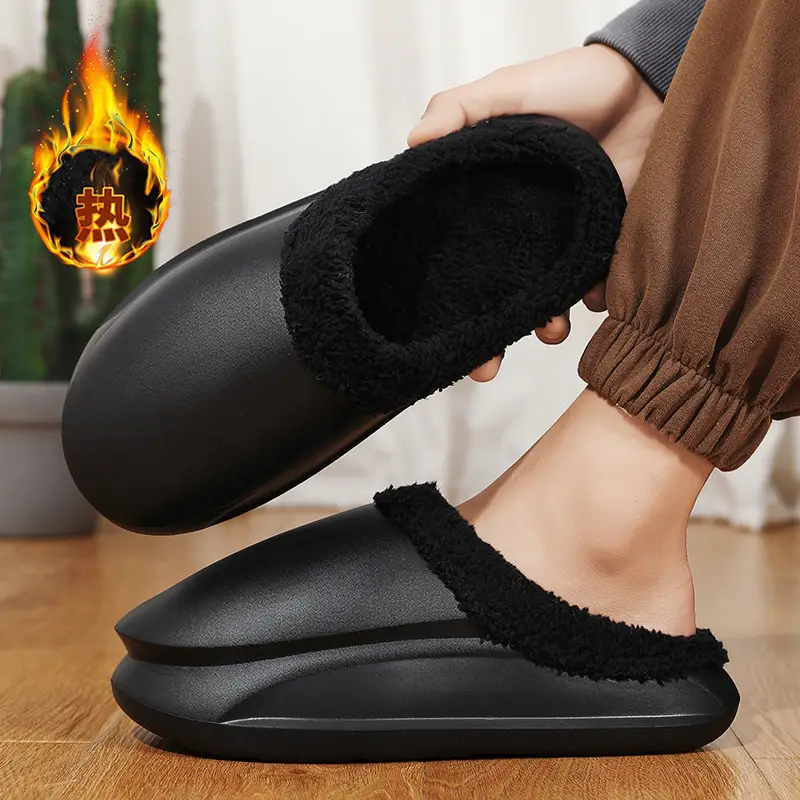 Half pack cotton slippers men's indoor waterproof fleece-lined warm cotton slippers can be worn outside thick bottom fashion men's and women's cotton slippers