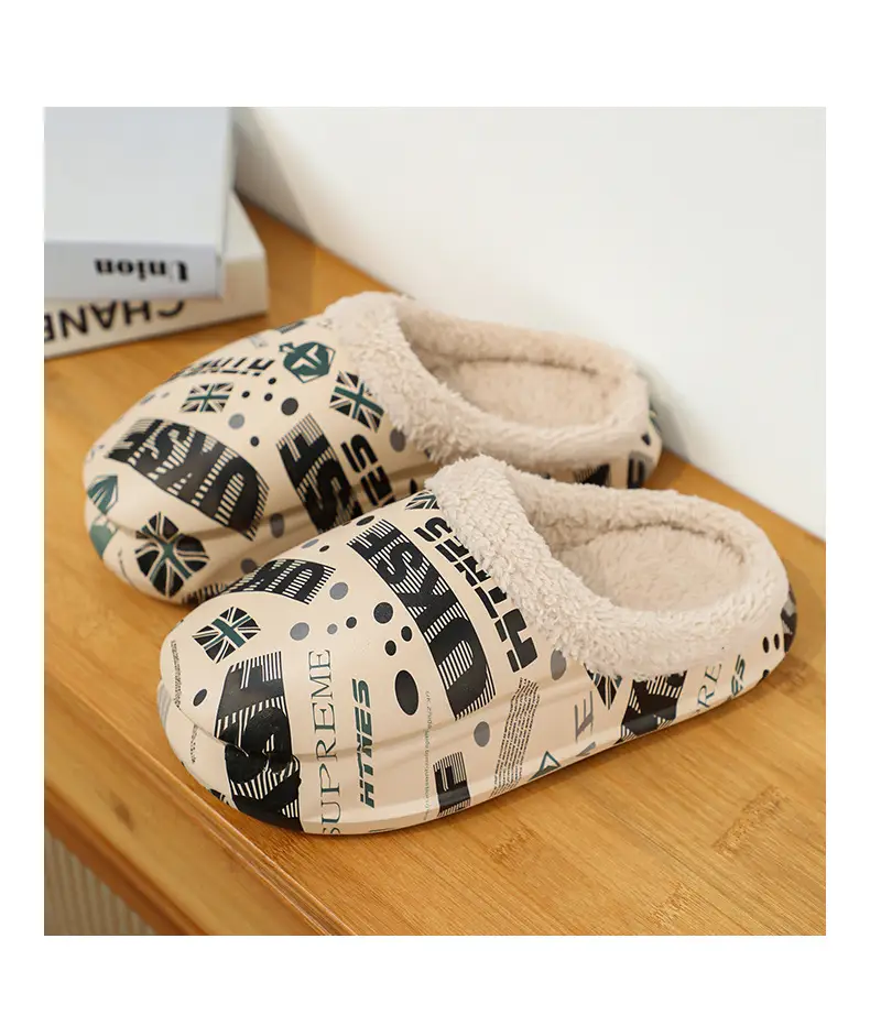 Men Winter Fleece Lined Cotton Slippers with Streetwear Print — feature 11