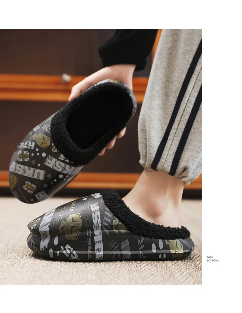 Men Winter Fleece Lined Cotton Slippers with Streetwear Print — feature 12