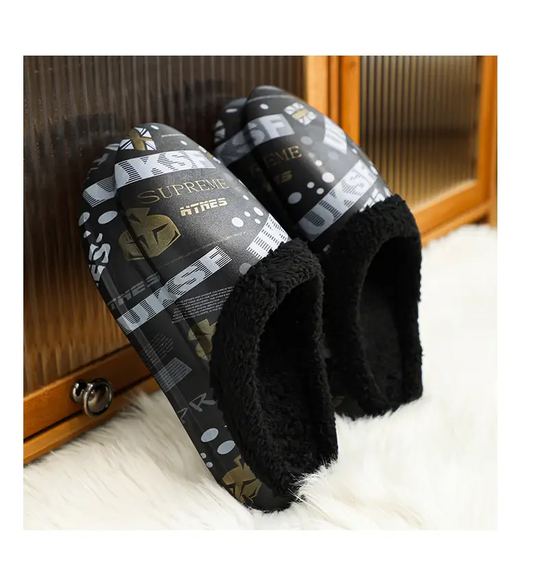 Men Winter Fleece Lined Cotton Slippers with Streetwear Print — feature 13