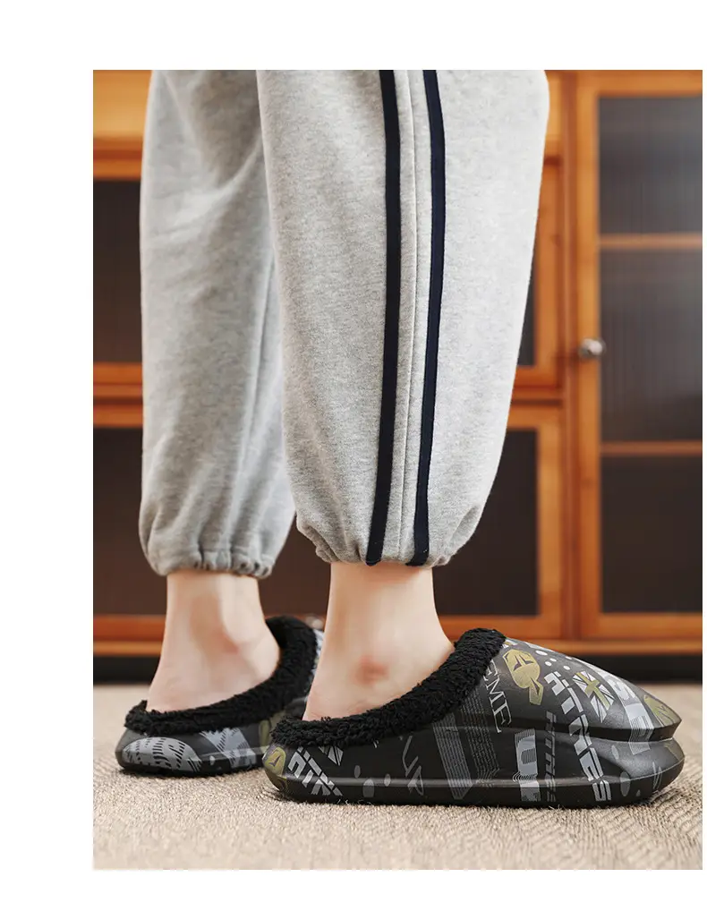 Men Winter Fleece Lined Cotton Slippers with Streetwear Print — feature 14
