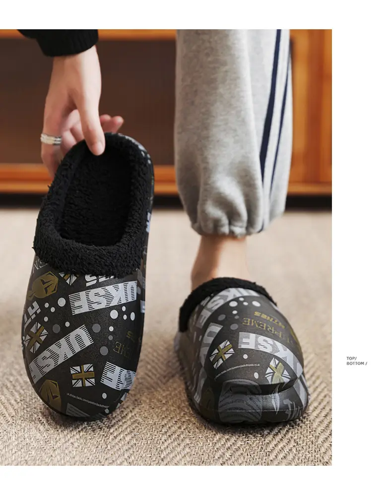 Men Winter Fleece Lined Cotton Slippers with Streetwear Print — feature 16