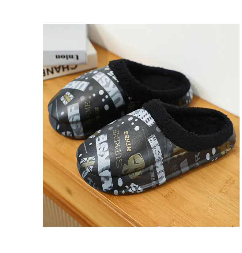 Men Winter Fleece Lined Cotton Slippers with Streetwear Print — feature 17