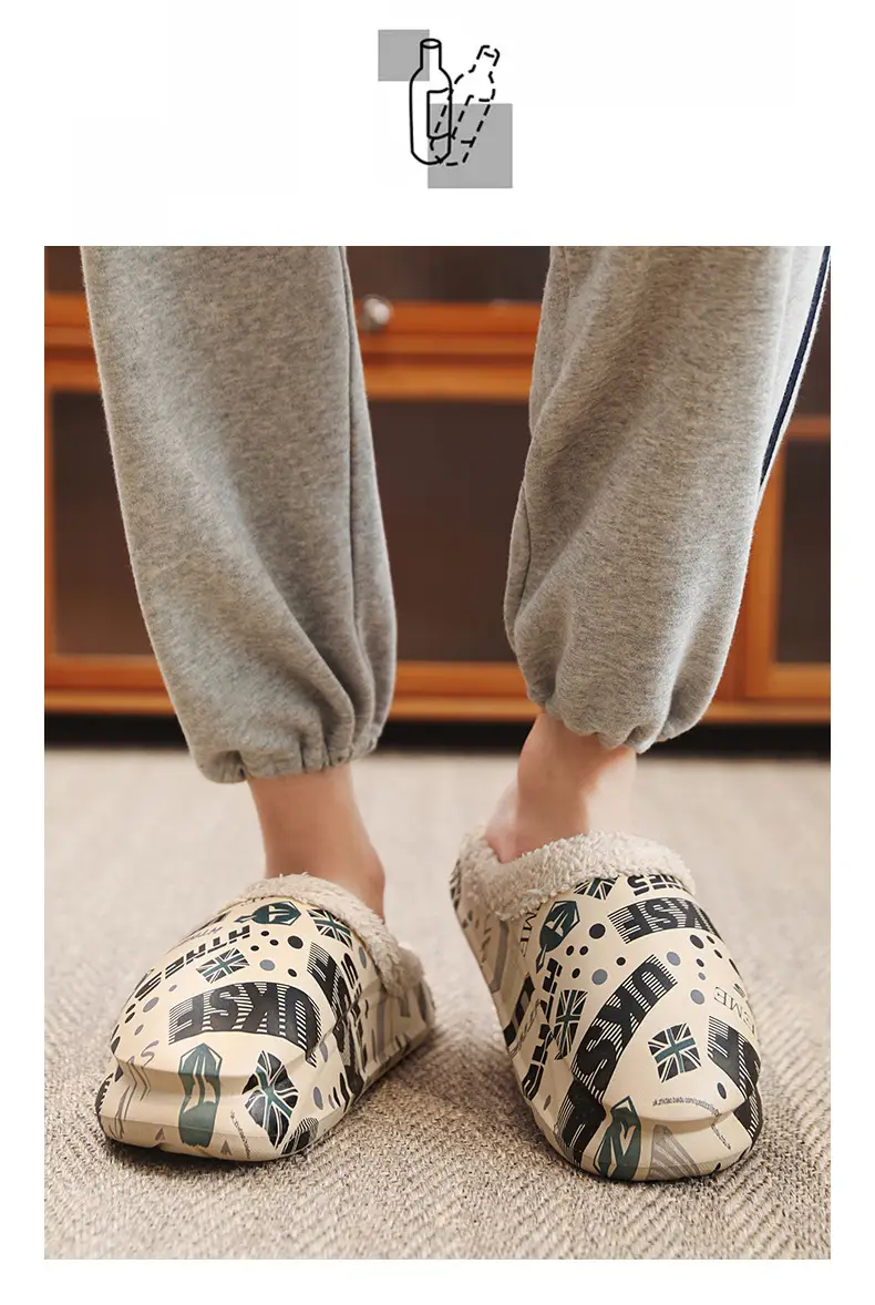 Men Winter Fleece Lined Cotton Slippers with Streetwear Print — feature 7