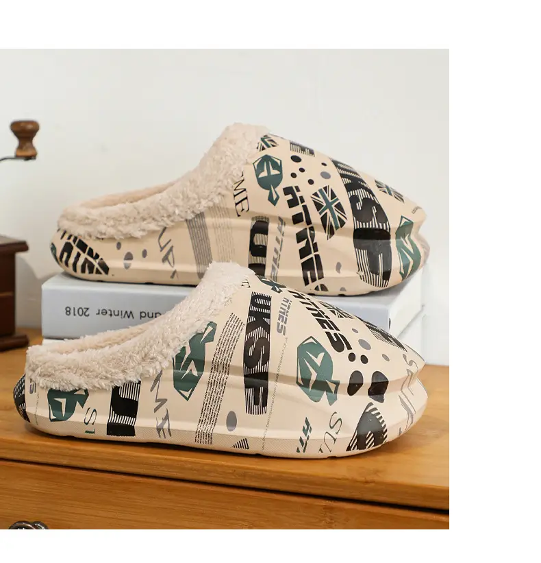 Men Winter Fleece Lined Cotton Slippers with Streetwear Print — feature 8