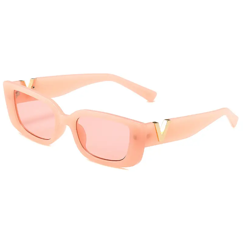 Women V-Frame Jelly Sunglasses Pink with Metal Hinge