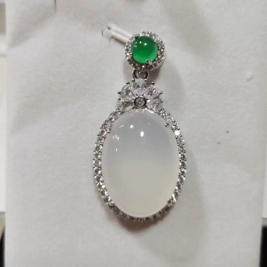 Live Silver Plated Ice Green Chalcedony Pigeon Egg Pendant - Image 3