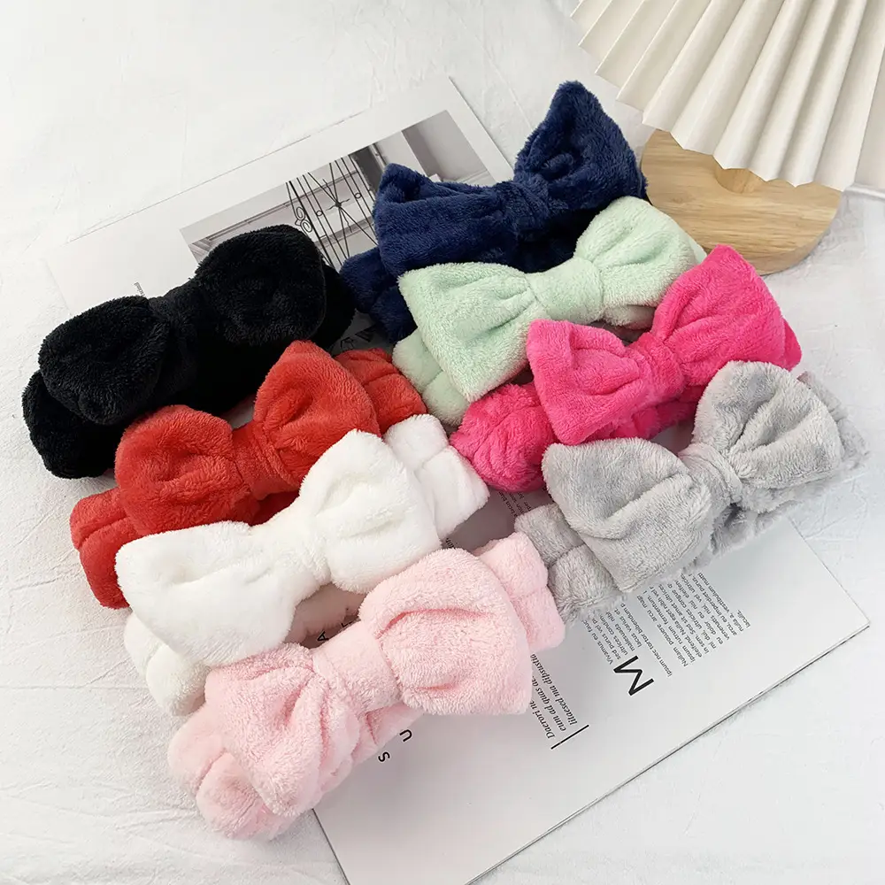 Plush Bowknot Hairband for Women Solid Color