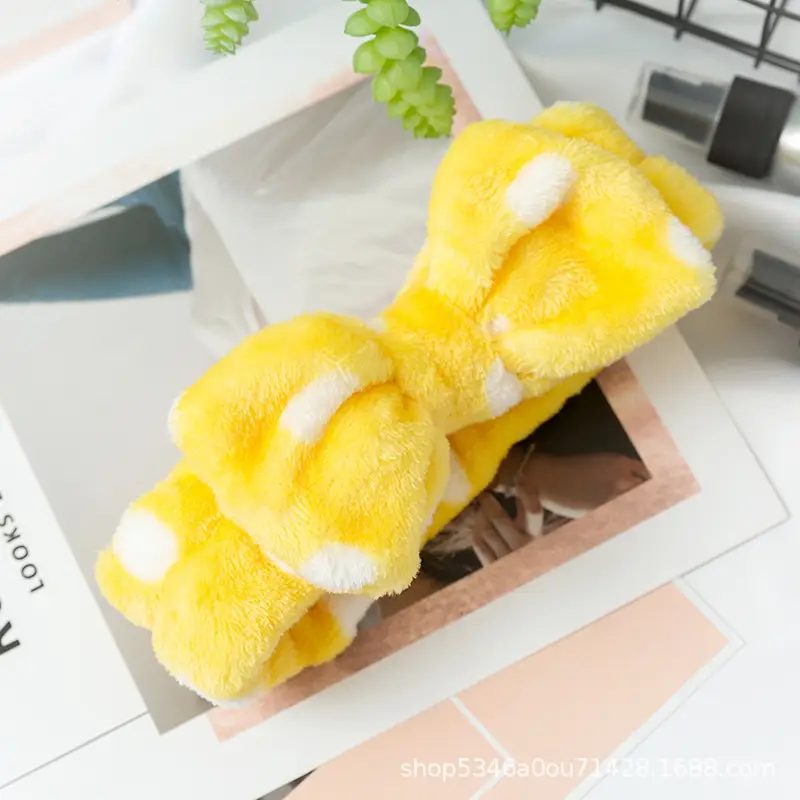 Plush Bowknot Hairband for Women Solid Color