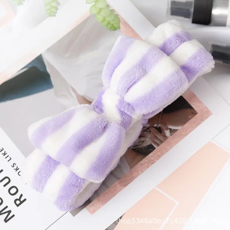 Plush Bowknot Hairband for Women Solid Color