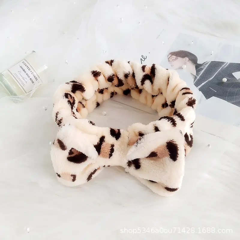 Plush Bowknot Hairband for Women Solid Color