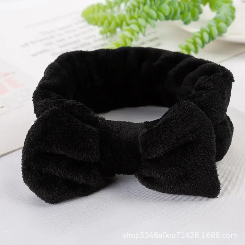 Plush Bowknot Hairband for Women Solid Color