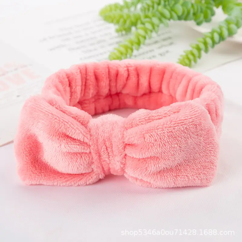 Plush Bowknot Hairband for Women Solid Color