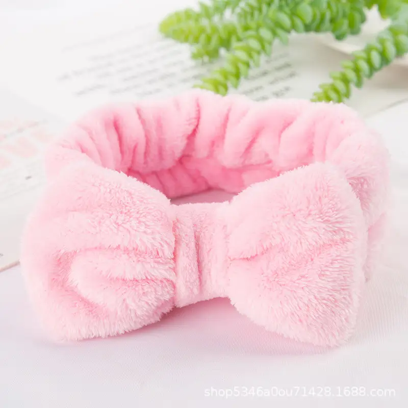 Plush Bowknot Hairband for Women Solid Color