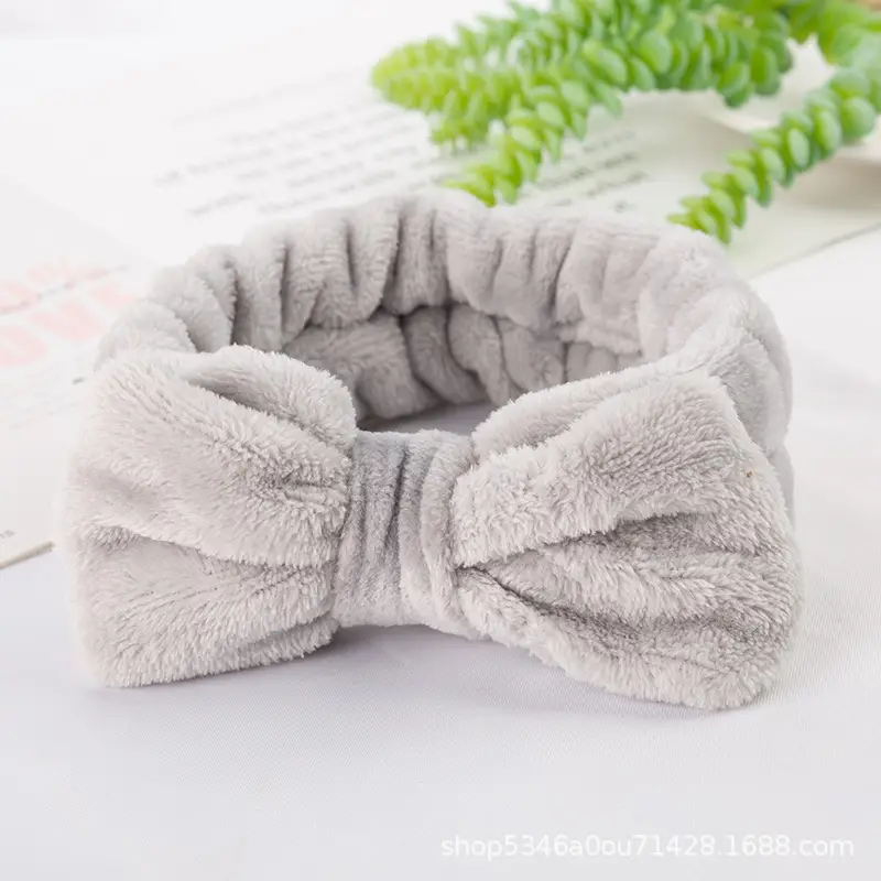 Plush Bowknot Hairband for Women Solid Color