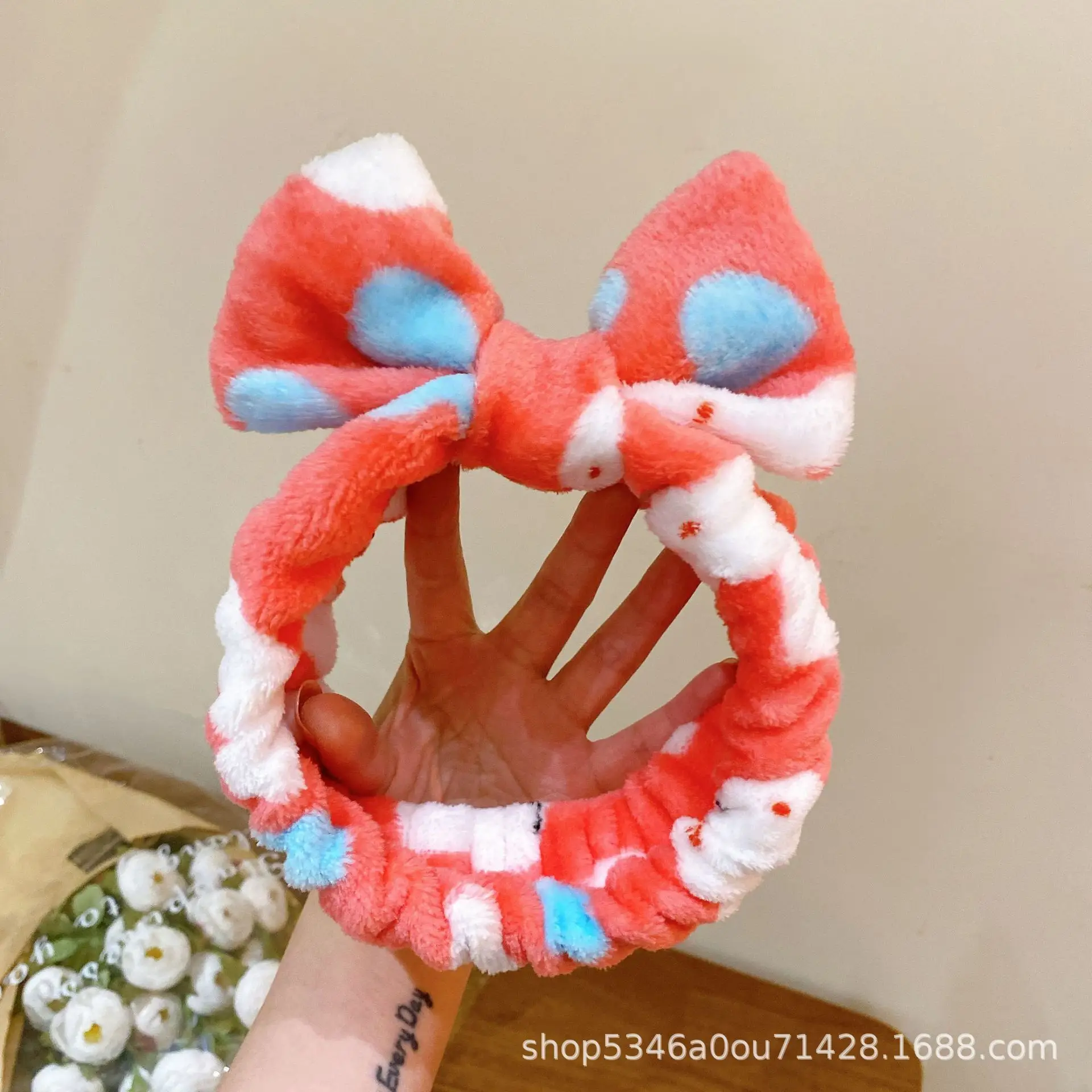 Plush Bowknot Hairband for Women Solid Color